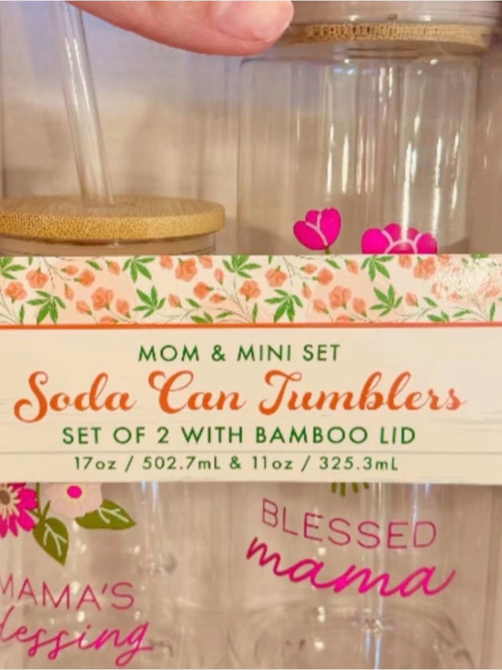 Mom & Mini Soda Can Tumblers Set with Bamboo Lids -